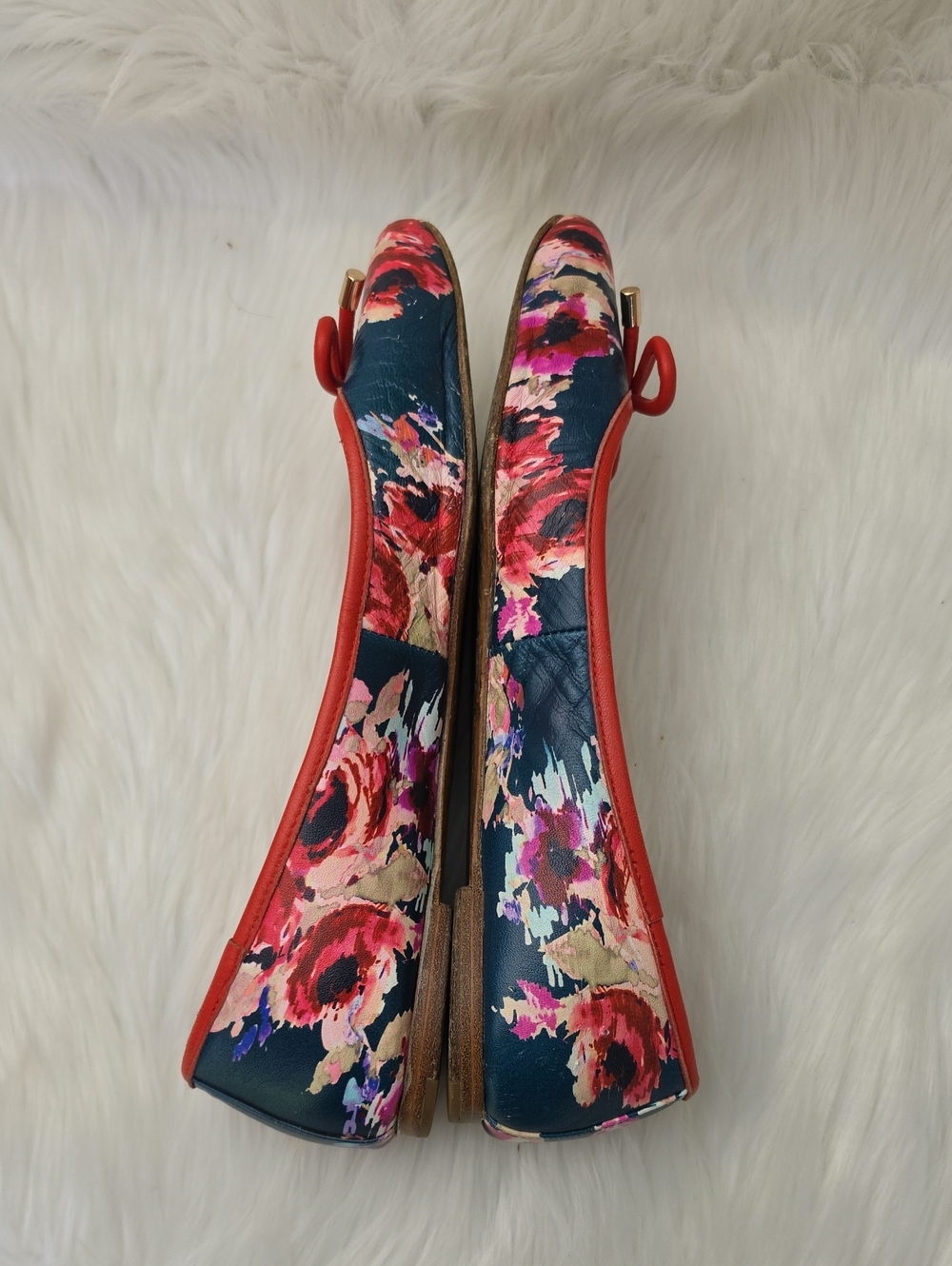 KATE SPADE Red Floral Rose Bow Preppy Spring Office Casual Ballet Flats 7.5 - Picture 3 of 10